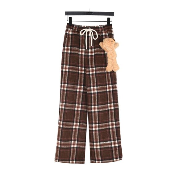 13De Marzo Checkered Drawstring Trousers Brown
